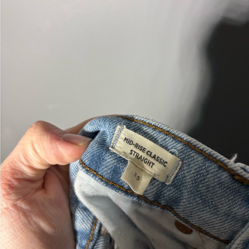 Madewell Mid-Rise Classic Straight Jeans Wellingford Wash Knee-Rip Edition SZ 25 - Picture 4 of 5